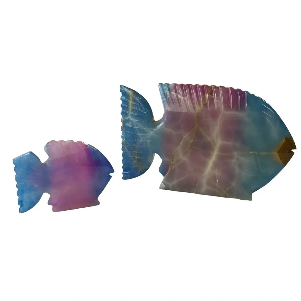 Pakistan‎ Hand Crafted Colorful Genuine Onyx Stone Fish Figure